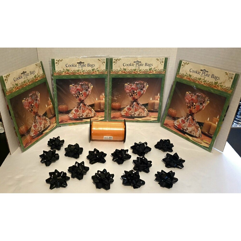 16 Fall Holiday 2011 Cookie Plate Gift Party Bags/Tags 4 Pack 4 Each Ribbon Bows